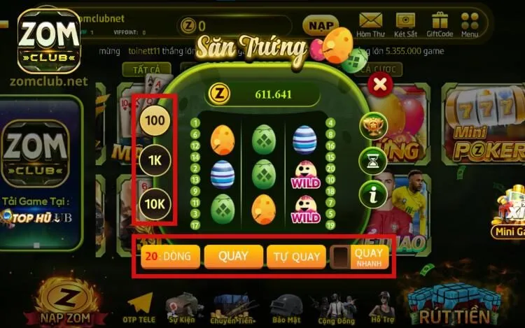 Những nút quay được sử dụng trong trò chơi